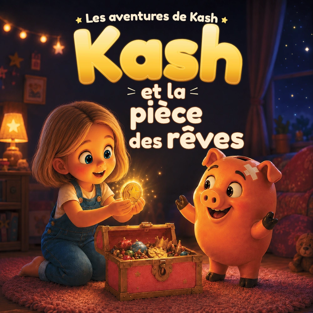 Couverture de Kash et la pièce des rêves, tome 1 des aventures de Kash.