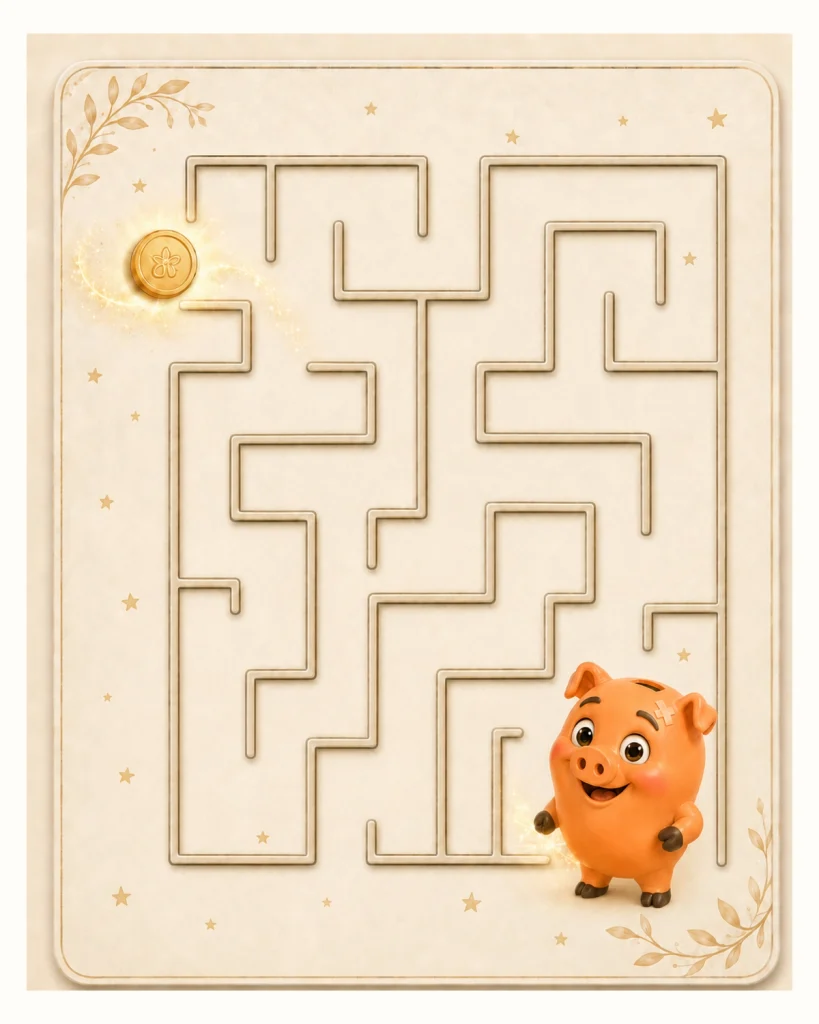 Labyrinthe de Kash à imprimer avec une pièce à guider jusqu’à Kash.