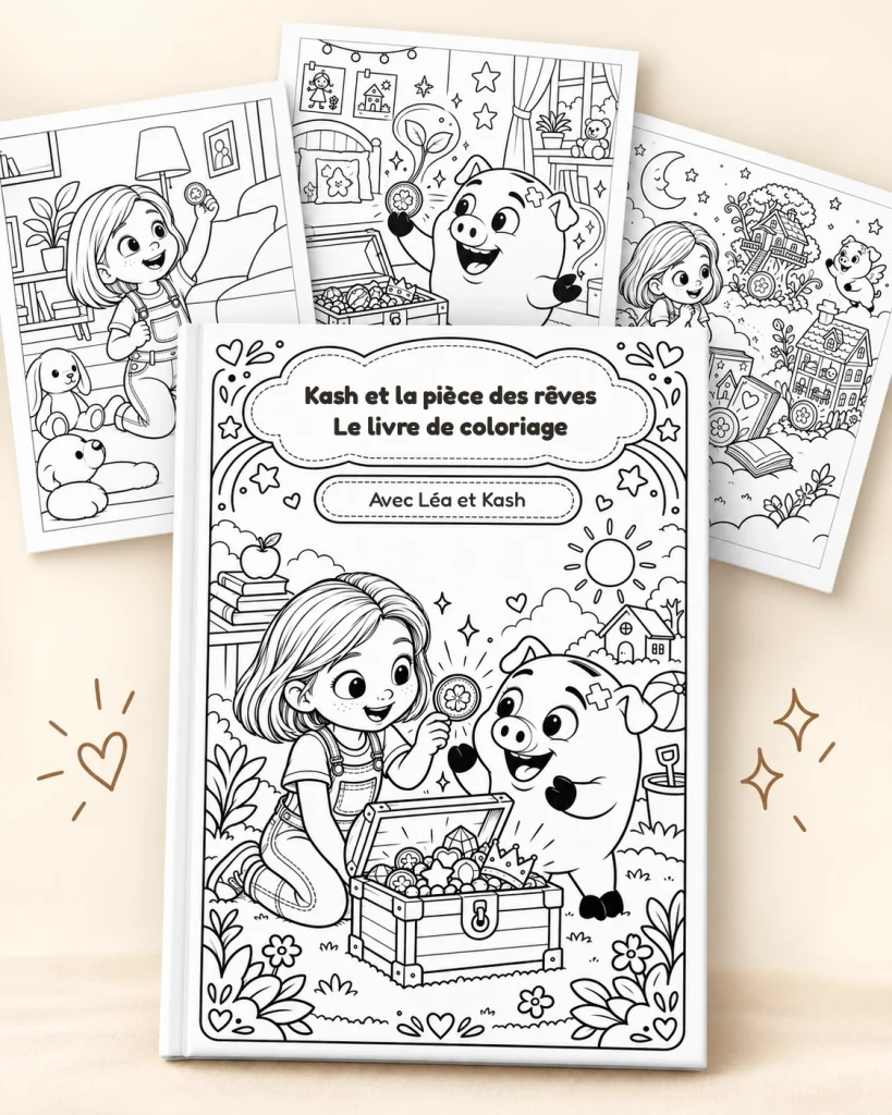 Aperçu du livre de coloriage Kash et la pièce des rêves avec plusieurs pages à colorier